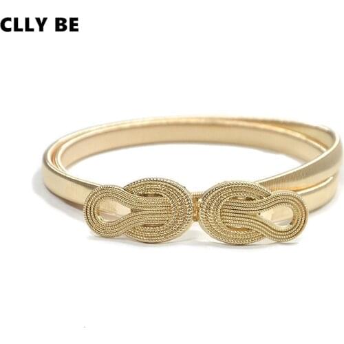 Womens Elastic Metal Waist Belts Female Fashion Gold Chain Thin Belt Waistband Ladies Cute Tie Knot Buckle Belts For Dresses