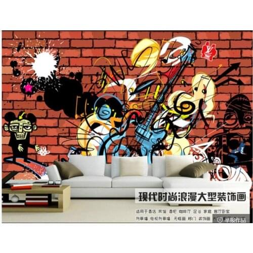 Custom photo mural 3d wallpaper Modern graffiti style guitar personality brick wall 3d wall murals wallpapers for walls 3 d