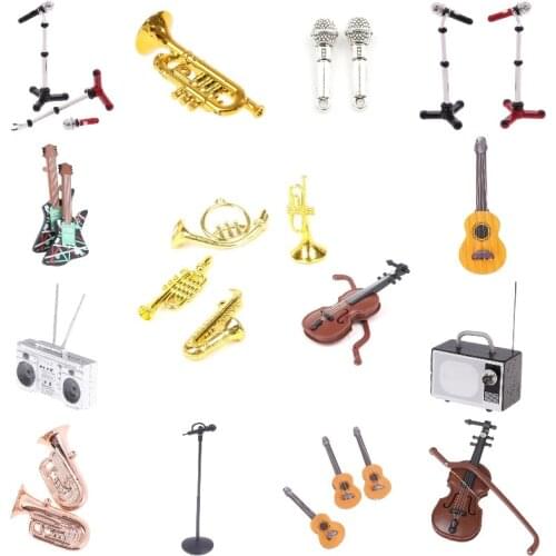 Guitar Violin Trumpet Saxophone Microphone Phonograph Radio Doll Musical Instrument for Dolls Music House Bar Doll Accessories