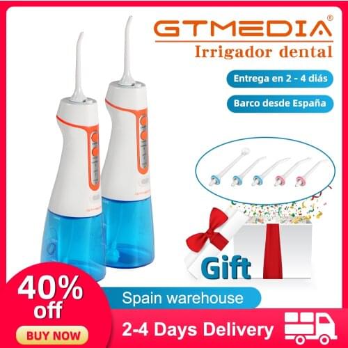 Oral Irrigator Dental GTmedia 3 Modes USB Rechargeable Water Flosser , 300ml Water Tank, 2 Nozzle Water Jet Floss Stock in Spain