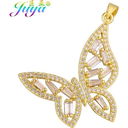 Juya Handmade Luxury Cubic Zirconia Gold Butterfly Charms For Women Needlework Pendant Jewelry Making Accessories Supplies