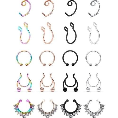 Fake Septum Nose Hoop Rings Stainless Steel Faux Lip Ear Nose Septum Ring Non Piercing Clip On Nose Hoop Rings Body Piercing