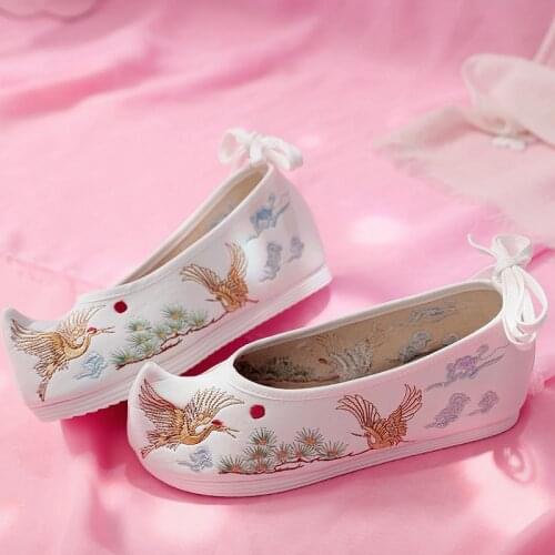 Chinese Folk Dance Costume Women Vintage Embroidery Flat Shoes Ladies Handmade Canvas Ballet New Year Gift Party Fashion