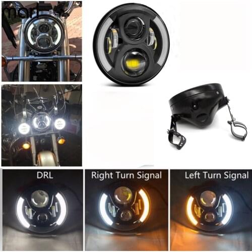 Marloo 7 Inch Led Headlight With 7Inch Housing Bucket for Motorcycles KAWASAKI Honda Yamaha Chopper Cafe Racer Bobber