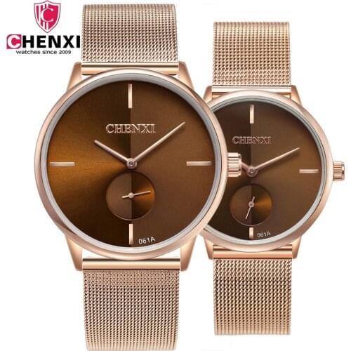 Fashion Casual Lovers Watches CHENXI Brand Black Rose Gold Men Women Couple Wristwatch Waterproof Unique Present Stop Watch