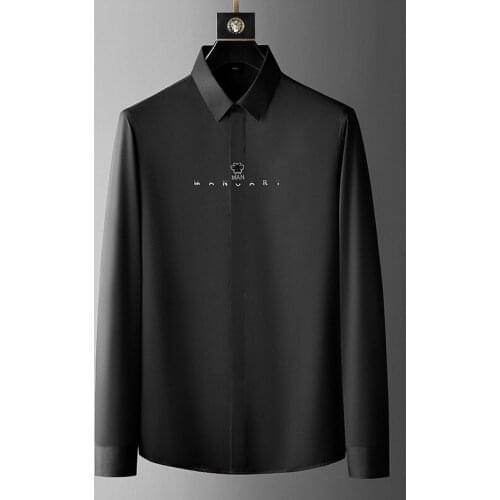 Rhinestone Letter Print for Men Shirt 2021 Autumn Long Sleeve Slim Business Casual Formal Shirt Social Office Formal Dress Tops