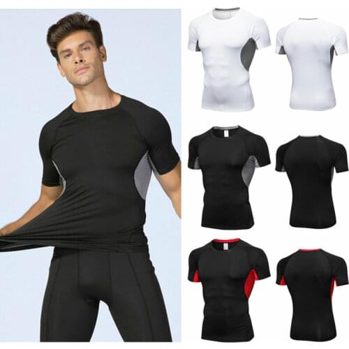 Men Sports Gym Athletic Shirts Short Sleeve T-Shirt Bodybuilding Fitness Training Workout Muscle Tee Tops