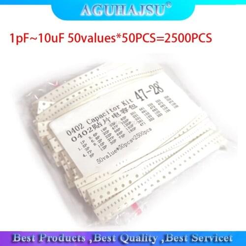 0402 SMD Ceramic Capacitor Assorted Kit 1pF~10uF 50values*50PCS=2500PCS Chip Ceramic Capacitor Samples ki