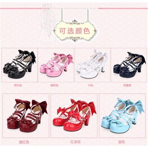 Originele Nieuwe Lolita Rood Lakleer Boog Schoenen Kant Ronde Neus Prinses Schoenen Cosplay Schoenen Hart Soort Schoen Gesp