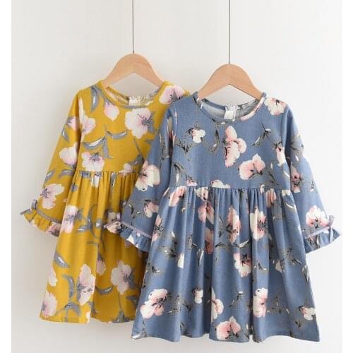 2021 Autumn Summer Dress Girl Clothing Long Sleeve Prom Dress Printing Children Clothes Girl Floral Dress For Girls For 3-8 Age