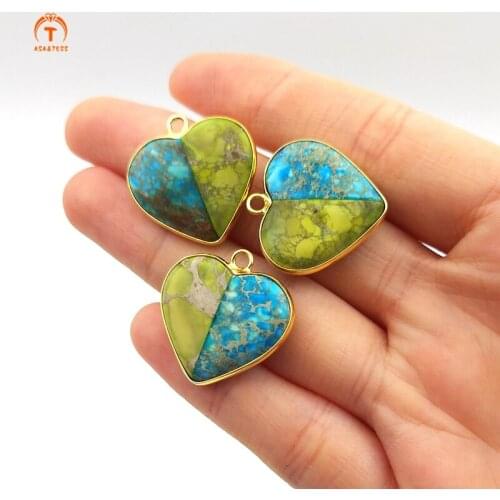 5pcs Fashion Natural Stone Exquisite Green Emperor Stone Heart Shaped Pendants Charm Woman Jewelry Necklace Making DIY 20mm
