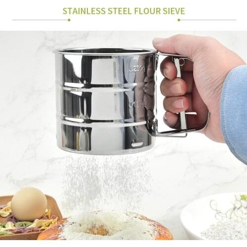 Semi automatic cup type flour screen, made of stainless steel, hand-held filter screen, baking utility