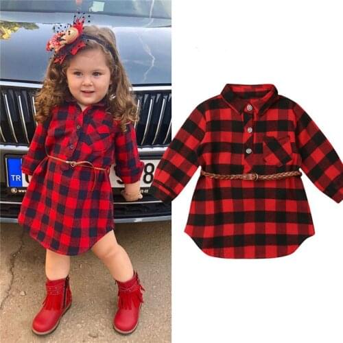 Christmas Toddler Newborn Kids Baby Girls Dress Red Plaid Cotton Princess Party Long Sleeve Dress Clothes Girl Winter Dress 0-5Y