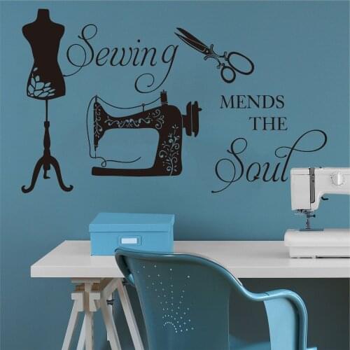Sewing Mends The Soul Quote Wall Window Sticker Sewing Shop Handmade Needle Needlework Handcrafted Decal Shop Vinyl Decor
