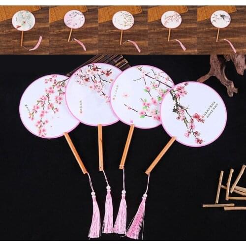 Round Shape Court Folding Fan Chinese Style Dance Hand Held Cloth Hand Fans Party Decoration New Year Clothes Decor