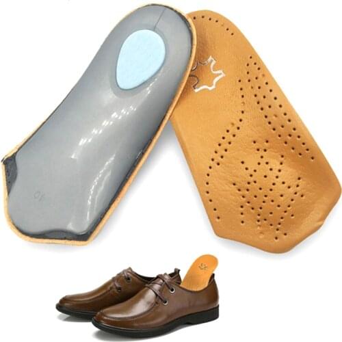 Flat Foot Insoles Brown Leather Arch Half Pad Invisible Non-slip Thickened Half Pad for men and women Leather orthotics Insole