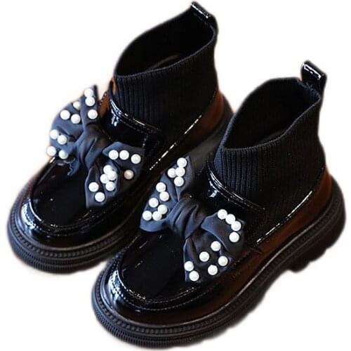 Stylish 2021 Girls Autumn Winter Plush Warm Shoes Princess Shoes British Style Sock Leather Shoes Kids Soft Sole Single Shoes