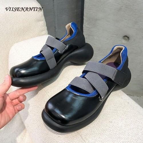 Mary Jane Shoes 2021 New Square Toe Elastic Belt Black Shallow Mouth Japanese Style Thick Bottom Thick Heel Single Shoes Women