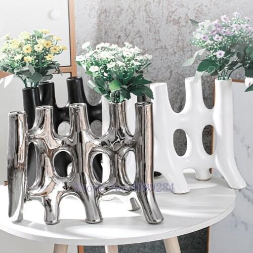 Creativity Ceramics Vase Abstract Flower Arrangement Handicraft Furnishings Coral Hollow Out Modern Home Decoration Accessories