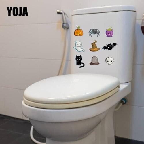 YOJA 22.2X23.1CM Wall Sticker Toilet Decal Home Decor Cartoon Hand Painted Halloween Spider T5-1322