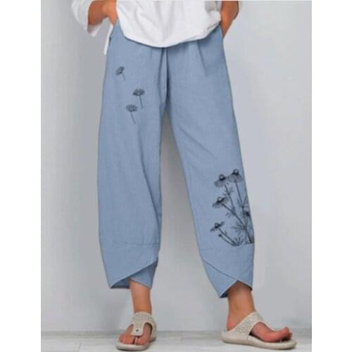 Women Casual Harem Pants Summer Elastic Waist Wide Leg Pants Vintage Floral Printed Trousers Female Loose Pantalon Plus Size