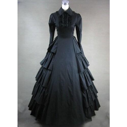 Adult Women Halloween Costume Gothic Black Steampunk Costume Victorian Steampunk Luxury Vintage Gown Robe Dress For Ladies XXL