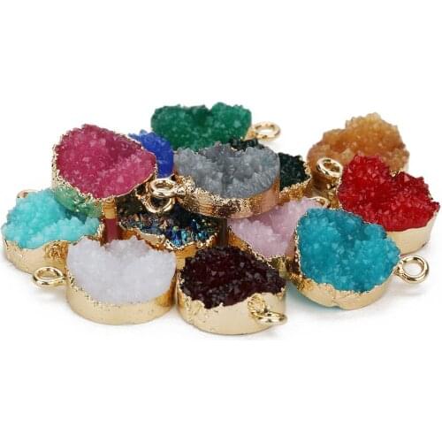 10 Round Druzy Resin Charms for Jewelry Making 13.5mm Charcoal Drusy Pendants Quartz Druzy Connector Bulk Charms Druzy RS36DF-5Q