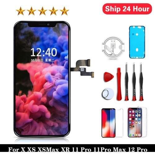 100% Tested For iPhone X XS MAX XR 11 12 PRO LCD Screen OLED Display Replacement with True Tone No Dead Pixel Incell Pantall AAA