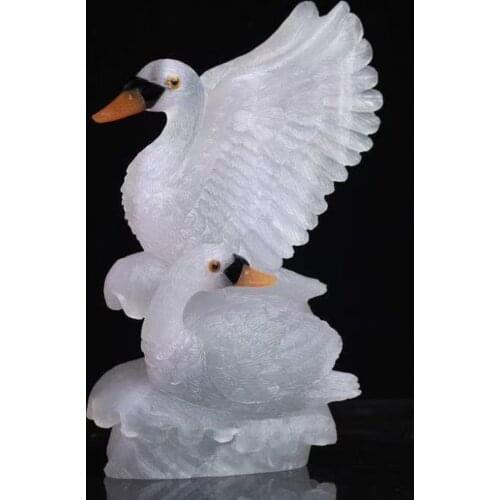 165mm Natural Fluorite Swan Figurine Hand Carved Quartz Swan Animal Lucky Statue Healing Crystal Stone Home Decoration Craft
