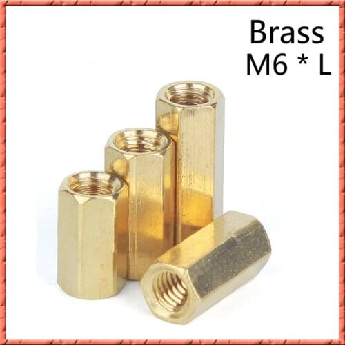 20-50Pcs/lot long nut M6*L Hexagonal brass column monitoring security camera stud internal thread Female Brass hex spacer pillar