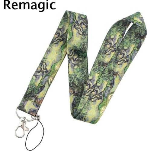 20pcs Van Gogh forest Lanyard Keys Phone Holder Funny Neck Strap With Keyring ID Card DIY Animal webbings ribbons Hang Rope