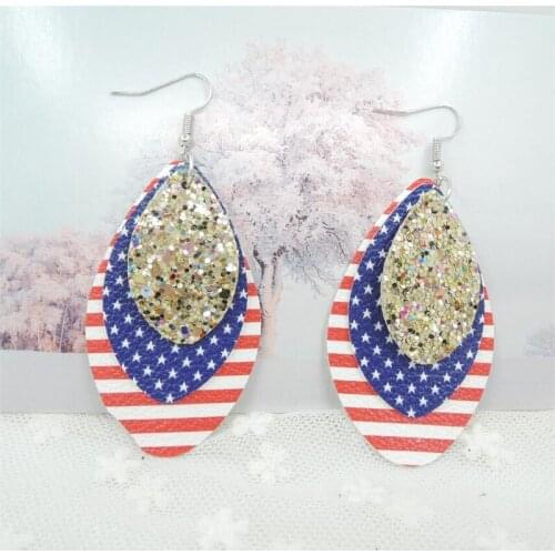 2019 Bohemia Teardrop Leather Earrings For Women Three Layer Glitter Stripe PU Leather Earrings Fashion Jewelry Gifts Wholesale