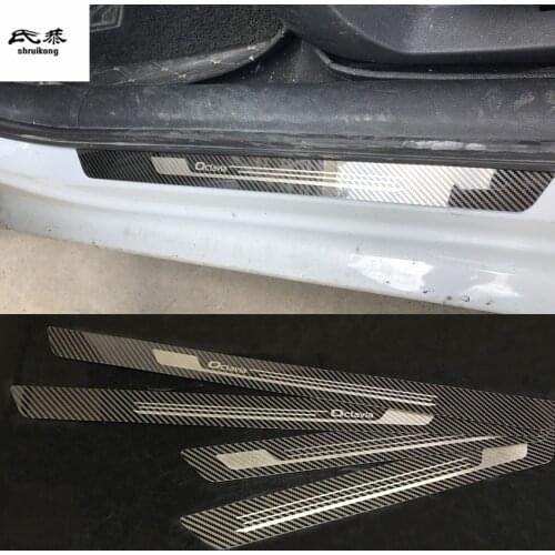 4pcs/lot car styling stainless steel carbon fiber grain door sill pedal Scuff Plate cover for 2007-2018 Skoda Octavia A5 A7