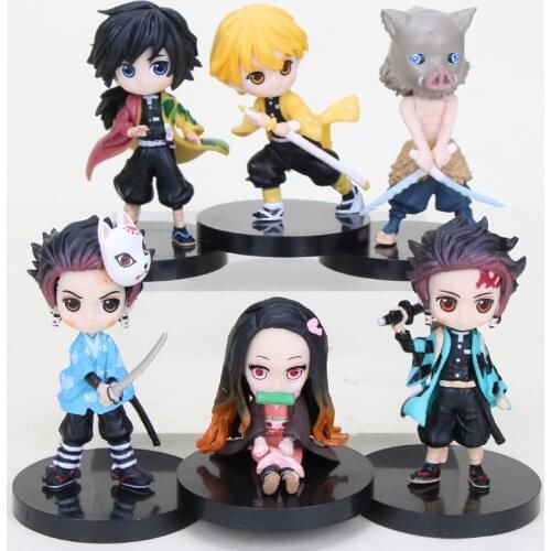 6pcs/set Anime Demon Slayer Kimetsu No Yaiba Figure Q Posket Anime Kamado Tanjirou Kamado Nezuko Agatsuma Action Figure Toys 6cm