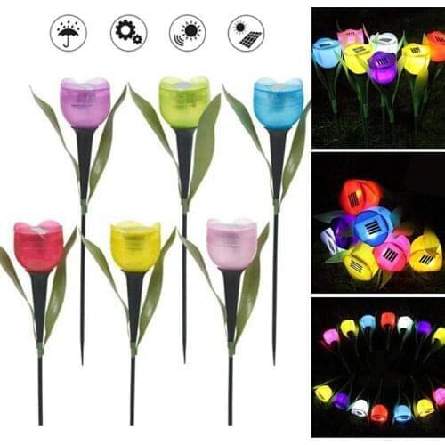 6 Pcs Outdoor Solar LED Light Garden Solar Tulip Flower Light LED Tulip Home Lawn Lamp Landscape Night Flower Lamp