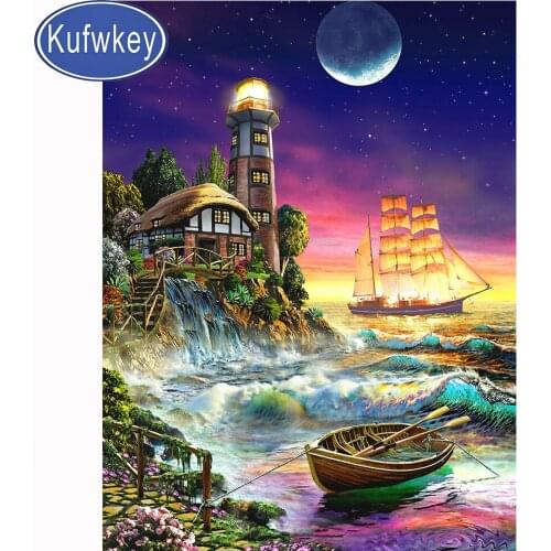 Diy 5d diamond painting Lighthouse full square round diamond embroidery Sale home decoration rhinestone Of Picture Landscape