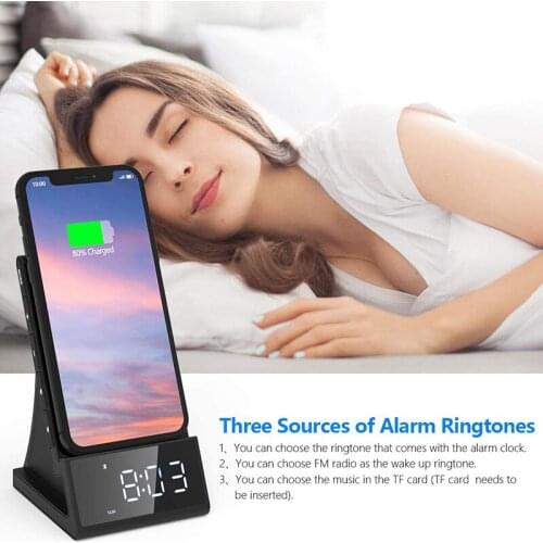 Wireless Charging Base Blutooth 5.0 Wireless Charger Alarm Clock Bluetooth Speaker FM Radio for Android Audio Video Speakers