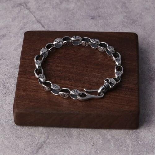 Wholesale S925 Sterling Silver Fashion Trend Jewelry Retro Thai Silver Personality Skull Mens Simple Chain Bracelet Homme