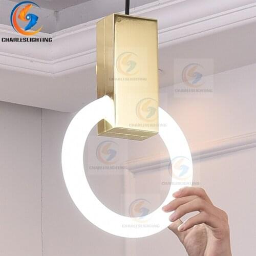 Charles Lighting Modern Style Minilism T9 Round Ring Pendant Lights Glass Lamps Simple Stairs Hollow Bedroom Restaurant Lighting