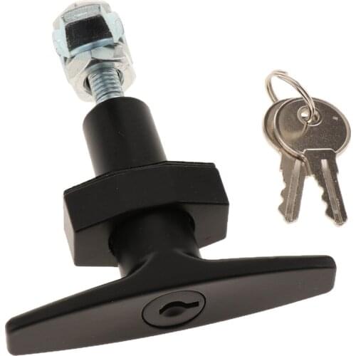 Black secure garage door T-handle lock with two keys for toolbox cabinet truck