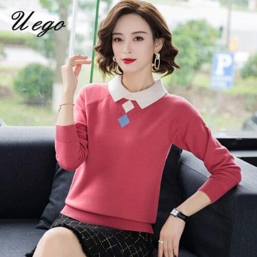 Uego Elegant Fashion Lady Knitted Sweater Women Pullover Sweaters Shirts Autumn Winter Basic Top Spring Casual Sweater Knitwear