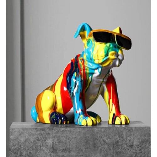 Nordic Modern Colored Drawing Wear Glasses French Bulldog Hand Made Resin Figurines Sculpture Home Decor Desk Decoration