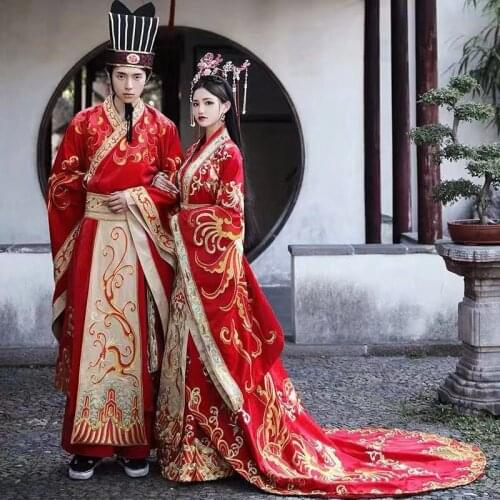 Hanfu Formal Costume Chinese Traditional Wedding Dress Golden Embroider Cheongsam Banquet Bride High-quality Orienta Couple Suit