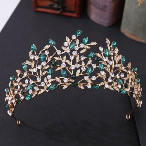 KMVEXO Crystal Leaves Bridal Tiara Crowns Queen Bride Diadem Hair Ornaments Head Jewelry For Women Wedding Pageant Headpieces
