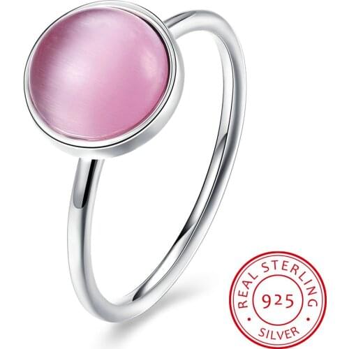 Genuine S925 Silver Ring Luxury Pink Blue Colorful 10mm Natural Opal Stone Design For Birthday Gift Jewelry For Women