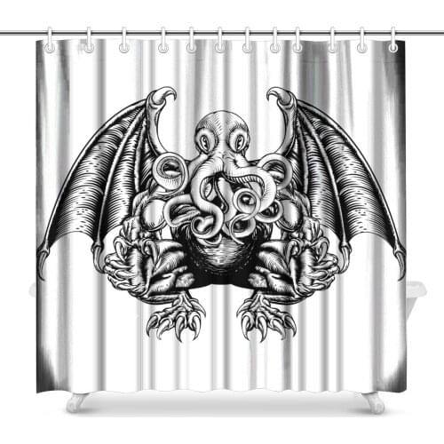 Aplysia Cthulhu Monster in a Woodblock Style Fabric Bathroom Shower Curtain Set 72 x 72 Inches