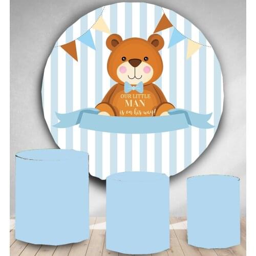 Circle backdrop round background little man Cartoon teddy bear birthday party decor baby shower candy dessert table cover YY-103