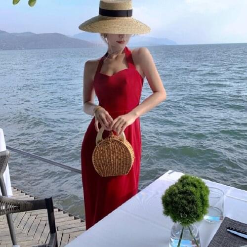 Summer Women Dresses Chic Backless Holiday Sexy Package Hip Female Bohemian Beach New Sleeveless Halter One Piece Dress Vestidos