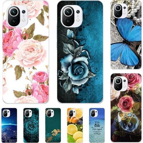 Fashion Flower Case For Xiaomi Mi 11 Lite 11 Youth M2101K9AG Xiaomi Mi 11 Pro Cover Soft Silicone Cat Printing Capa Back Coque