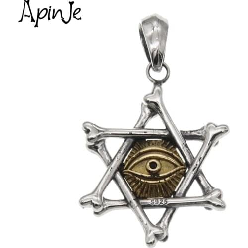 Apinje 925 Sterling Silver Men Devil Eyes Star Pendants Women Fashion Jewelry
